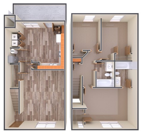Floor plan for 3 beds, 2 baths, 1309 sqft